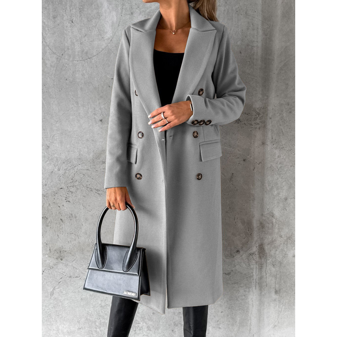 Jolien | Dames Lange Wollen Jas Met Knoopsluiting | Warme Trenchcoat