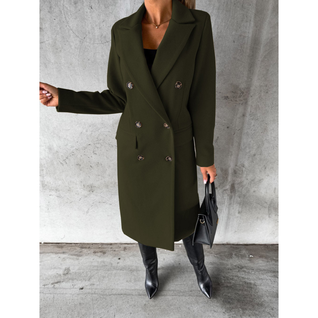 Jolien | Dames Lange Wollen Jas Met Knoopsluiting | Warme Trenchcoat