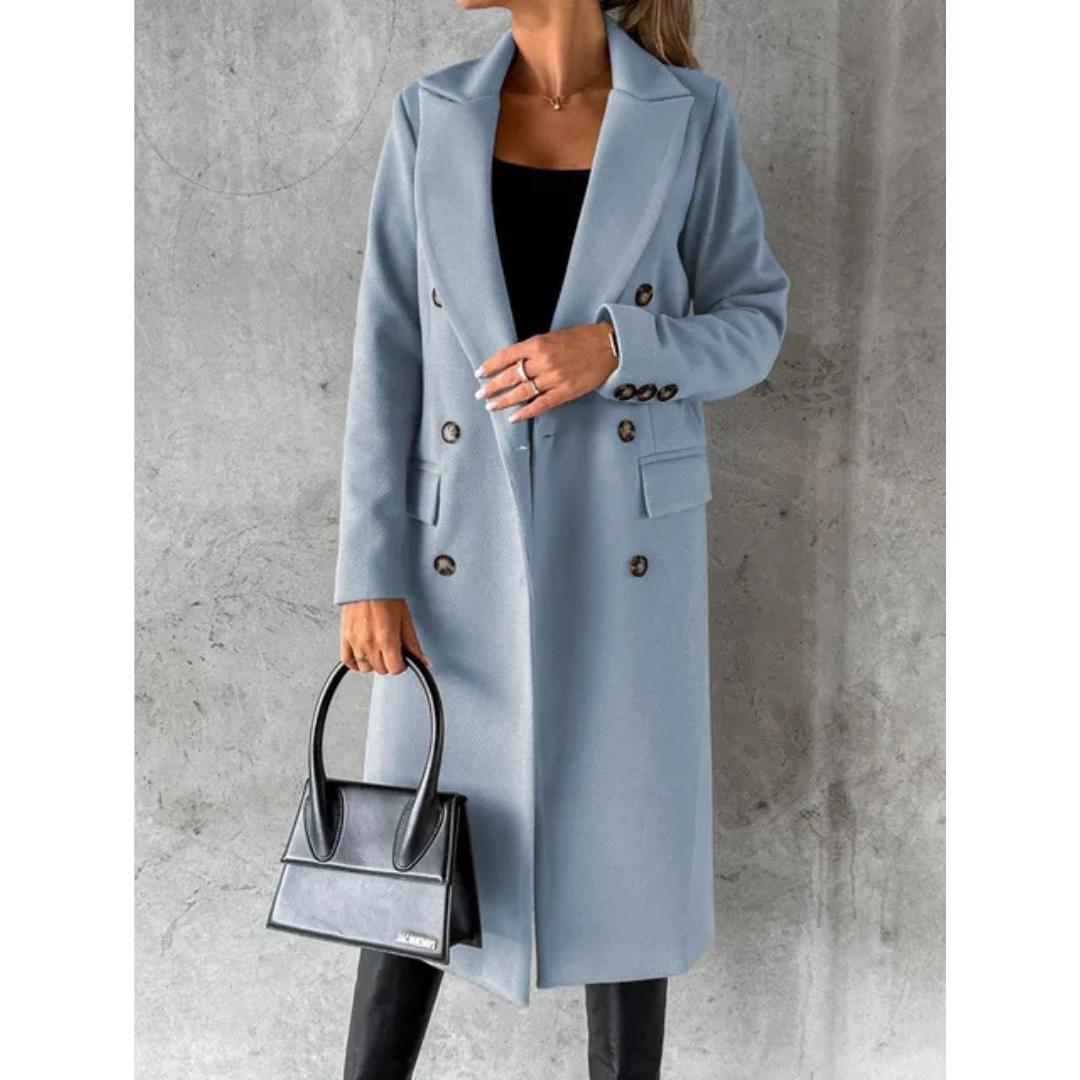 Jolien | Dames Lange Wollen Jas Met Knoopsluiting | Warme Trenchcoat