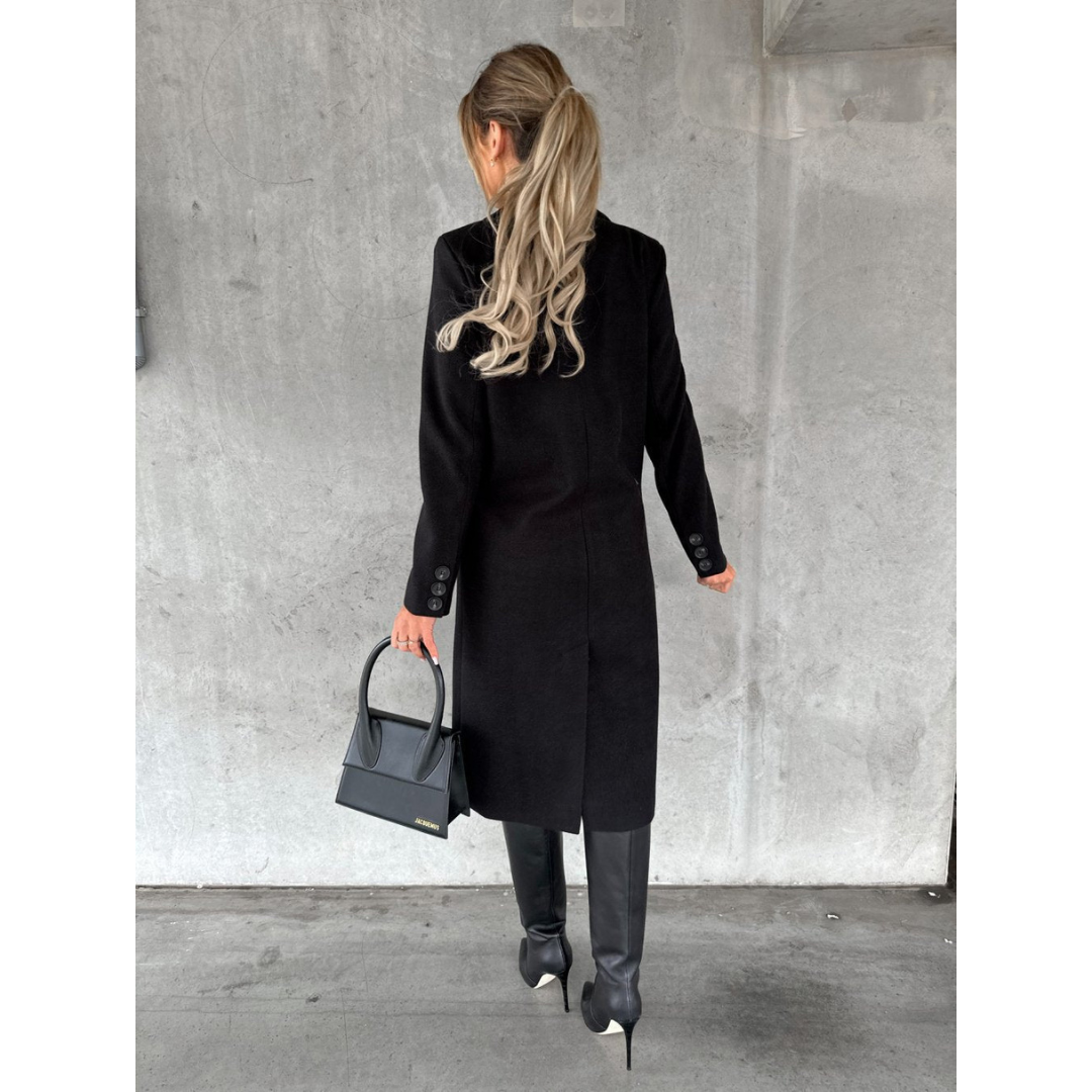 Jolien | Dames Lange Wollen Jas Met Knoopsluiting | Warme Trenchcoat