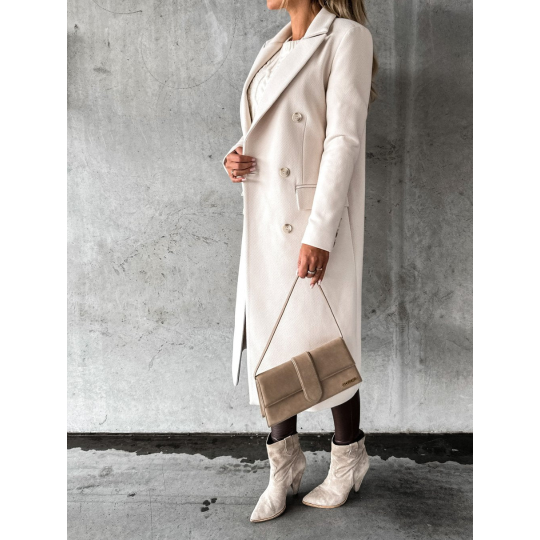 Jolien | Dames Lange Wollen Jas Met Knoopsluiting | Warme Trenchcoat
