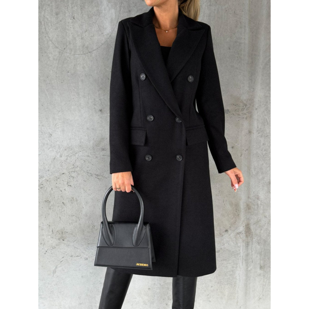 Jolien | Dames Lange Wollen Jas Met Knoopsluiting | Warme Trenchcoat