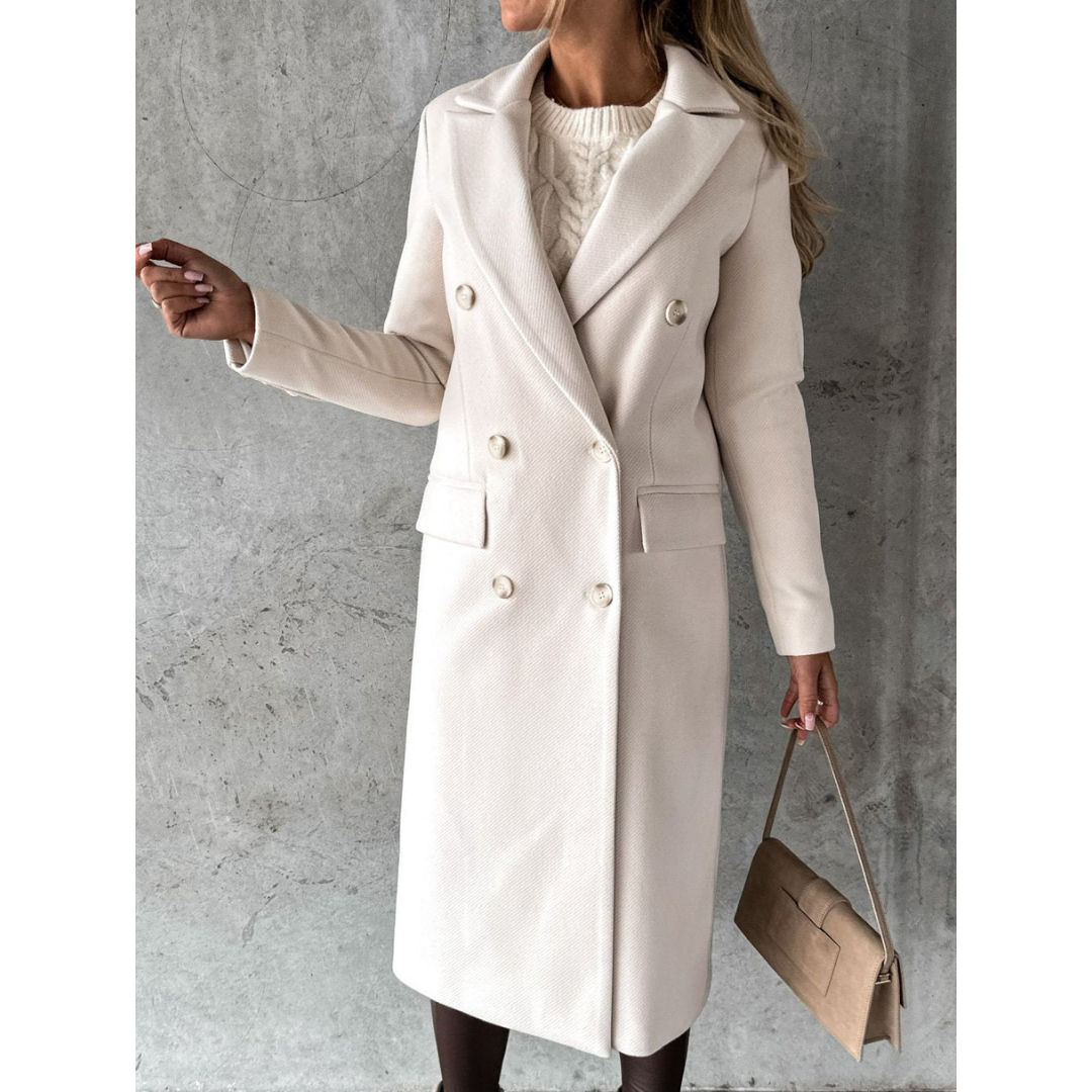 Jolien | Dames Lange Wollen Jas Met Knoopsluiting | Warme Trenchcoat