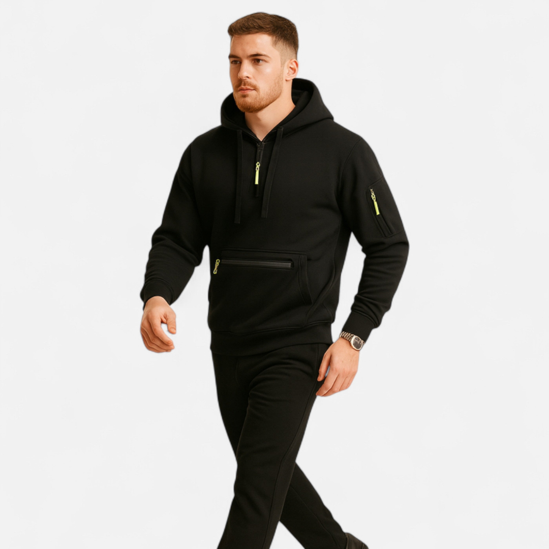 Thijs | Heren Hoodie met Kwart Rits en Lange Mouwen | Sportieve Trui