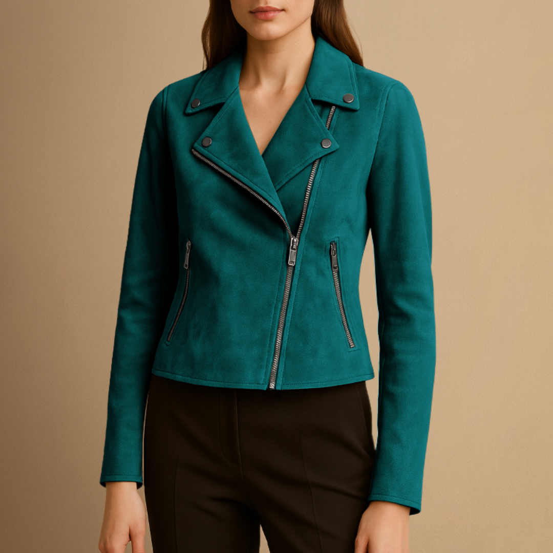 Lies | Dames Suède Motorjack met Rits en Reverskraag | Kort Jas met Zakken