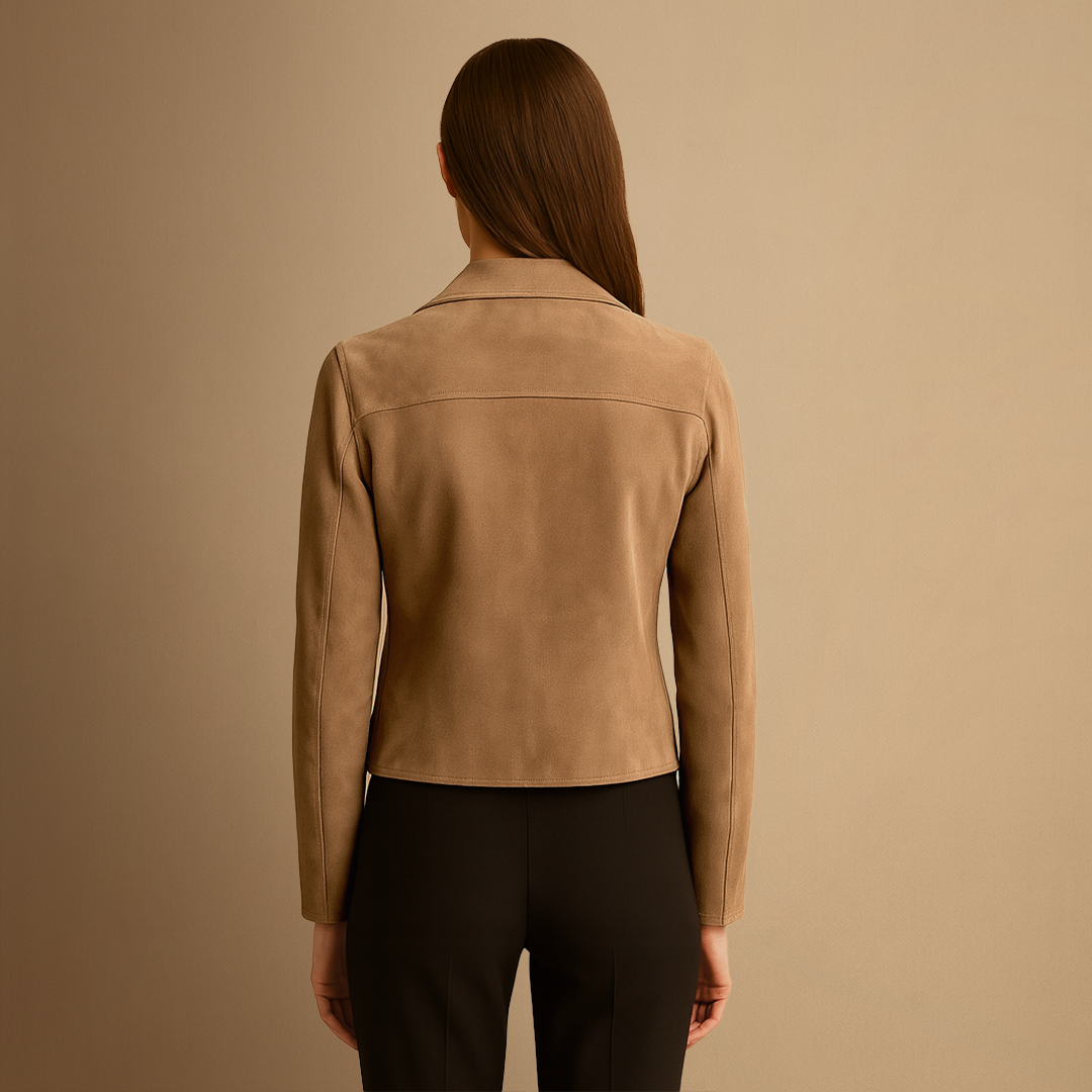 Lies | Dames Suède Motorjack met Rits en Reverskraag | Kort Jas met Zakken