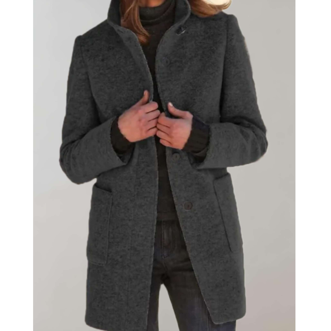 Sanne | Dames Wollen Winter Jas Met Opstaande Kraag en Enkelrijige Knopen