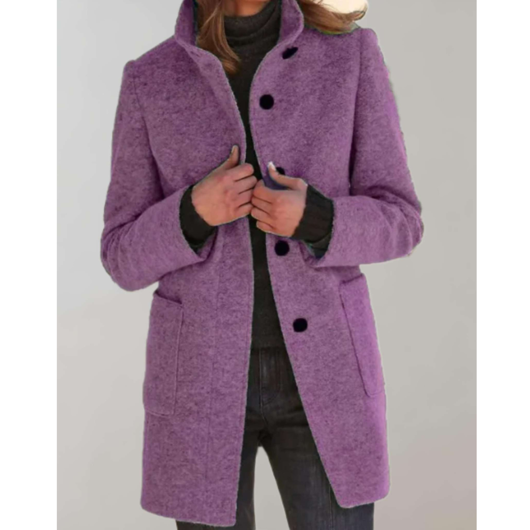 Sanne | Dames Wollen Winter Jas Met Opstaande Kraag en Enkelrijige Knopen