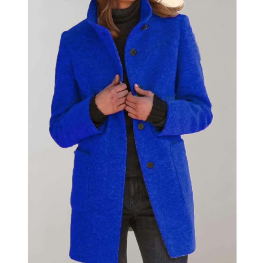 Sanne | Dames Wollen Winter Jas Met Opstaande Kraag en Enkelrijige Knopen