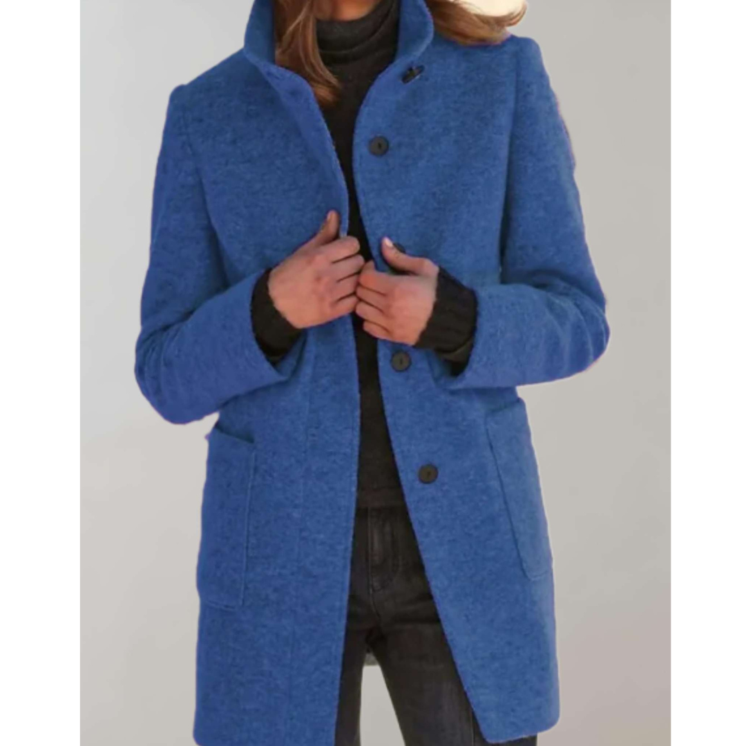 Sanne | Dames Wollen Winter Jas Met Opstaande Kraag en Enkelrijige Knopen