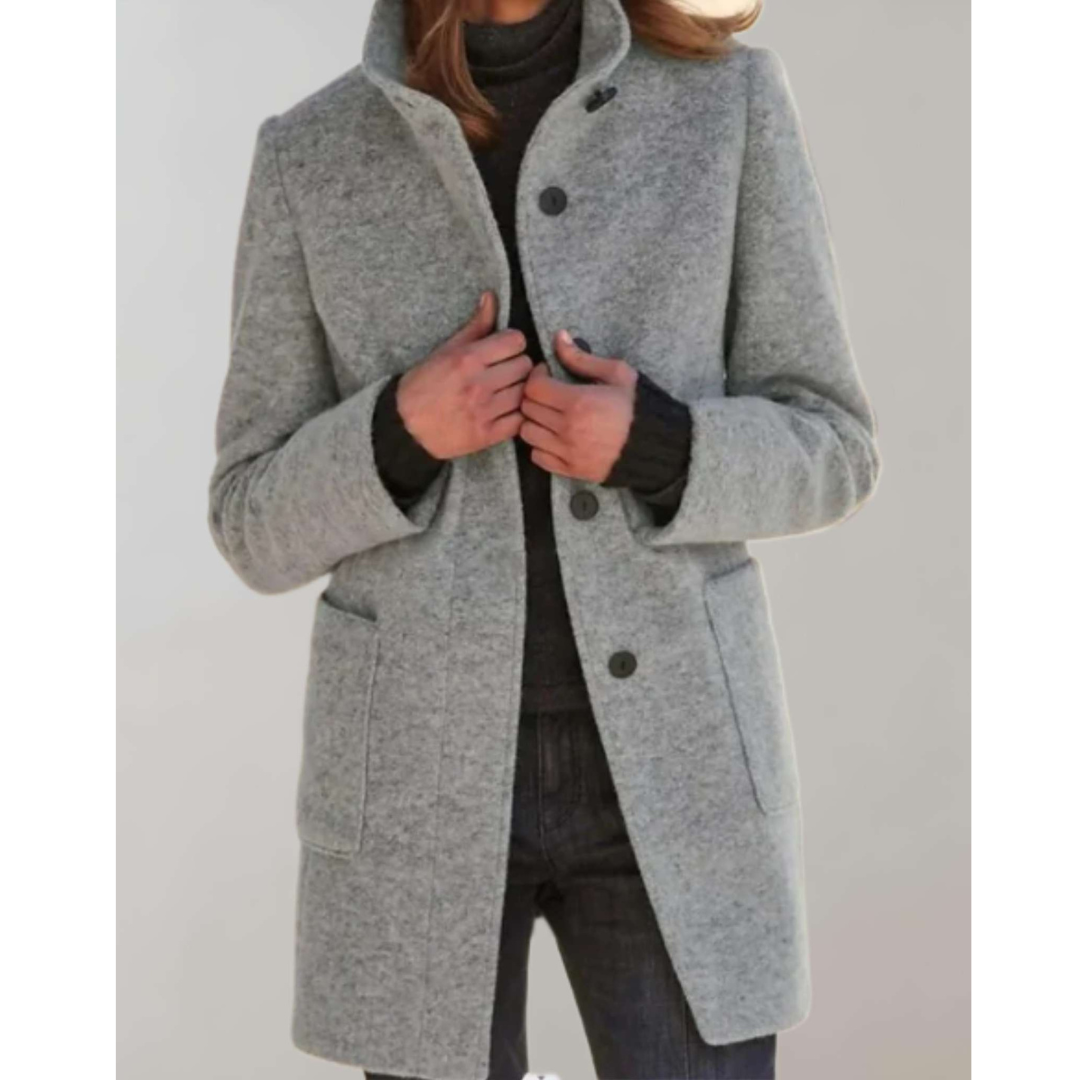 Sanne | Dames Wollen Winter Jas Met Opstaande Kraag en Enkelrijige Knopen