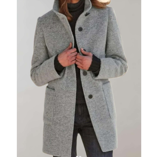 Sanne | Dames Wollen Winter Jas Met Opstaande Kraag en Enkelrijige Knopen