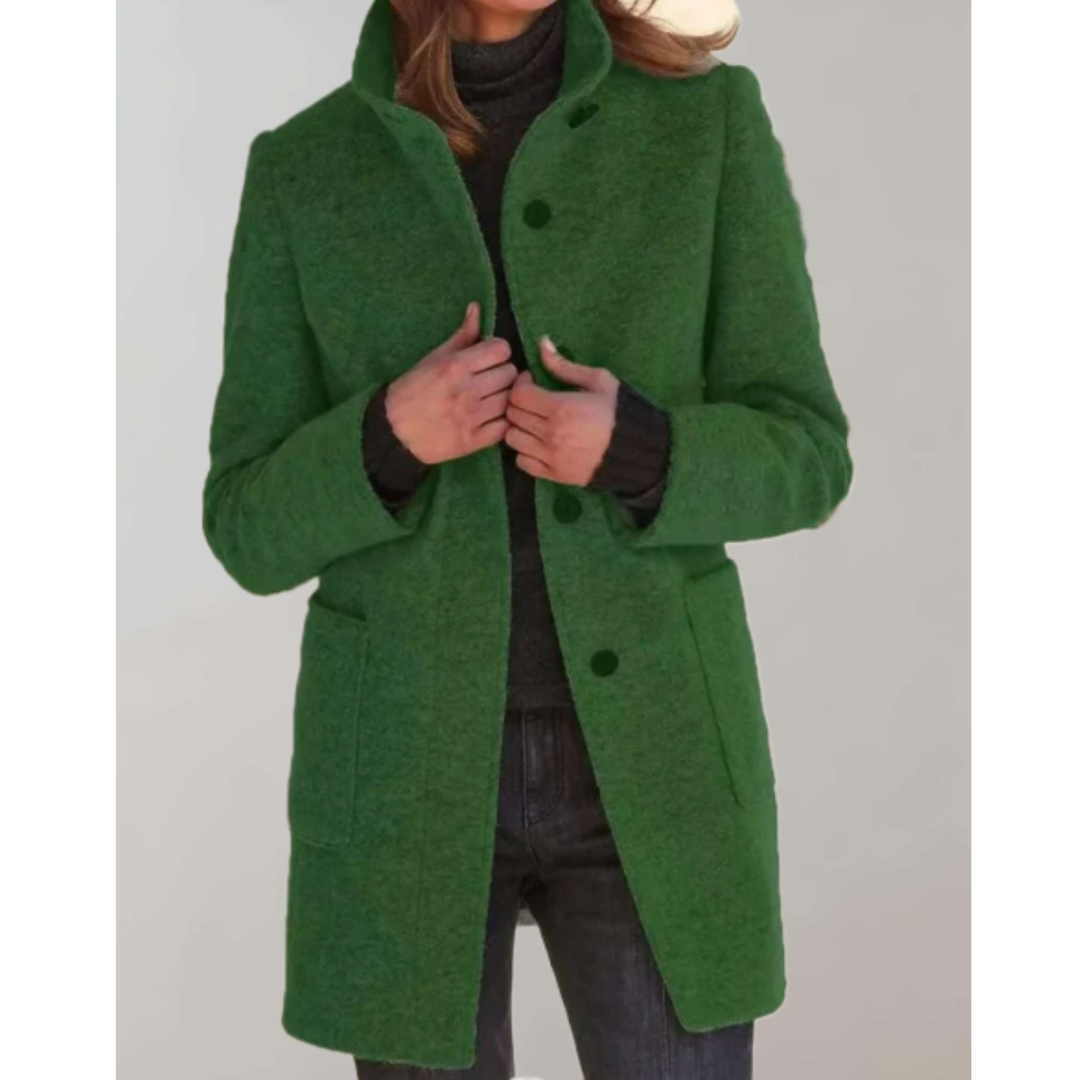 Sanne | Dames Wollen Winter Jas Met Opstaande Kraag en Enkelrijige Knopen