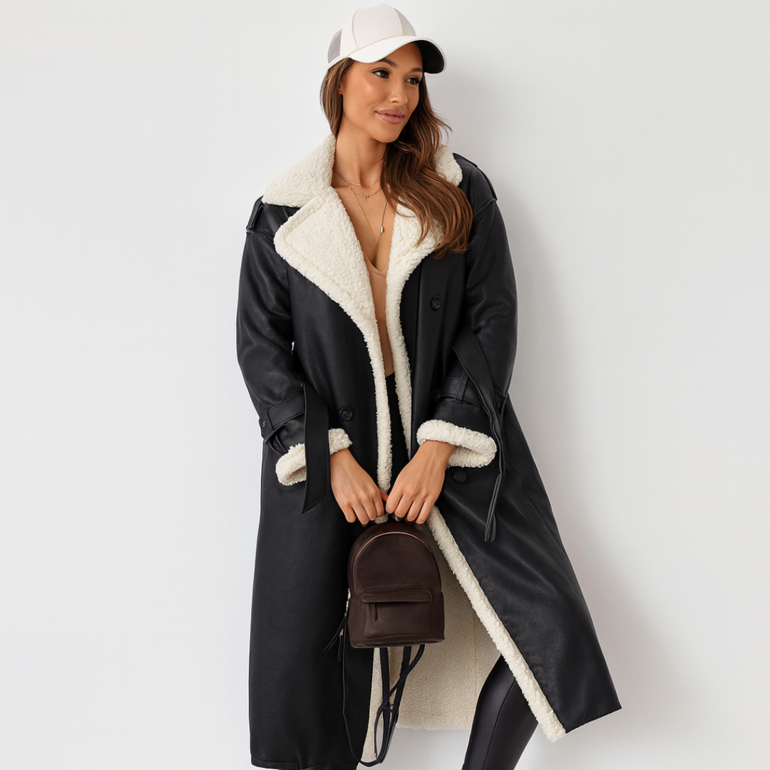 Lisa | Dames Trenchcoat Met Fleecevoering en Riem | Warme Winterjas Met Teddy-Kraag