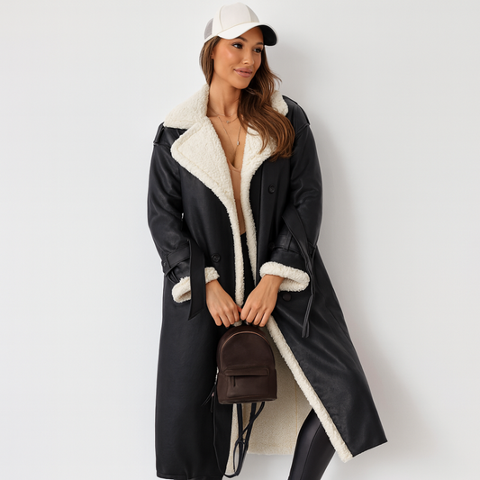 Lisa | Dames Trenchcoat Met Fleecevoering en Riem | Warme Winterjas Met Teddy-Kraag