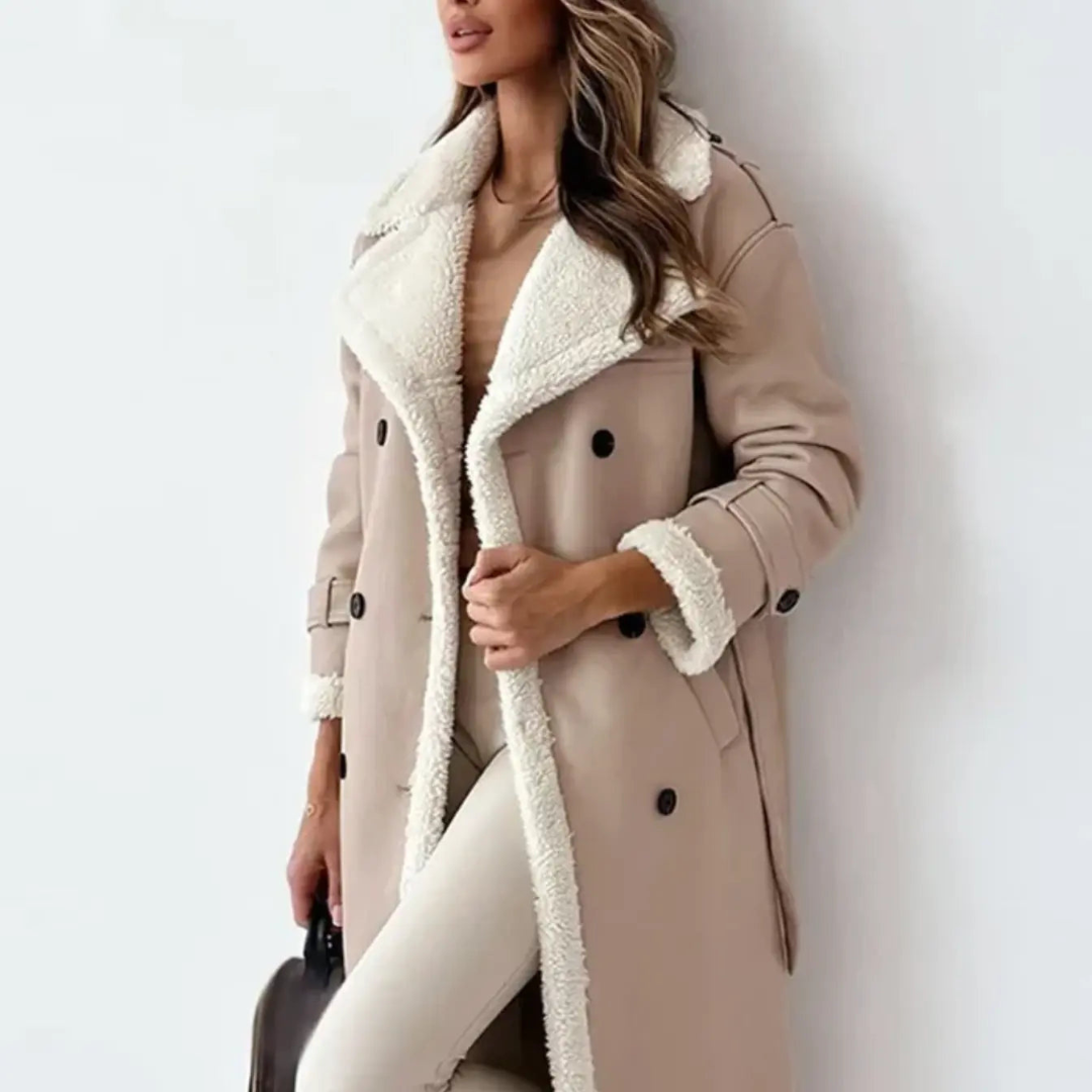 Lisa | Dames Trenchcoat Met Fleecevoering en Riem | Warme Winterjas Met Teddy-Kraag