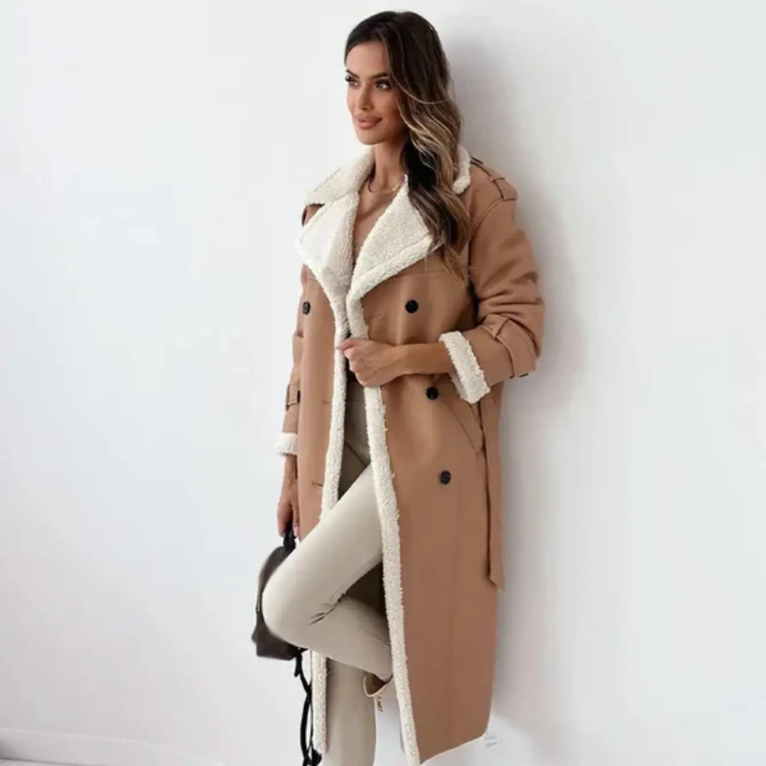 Lisa | Dames Trenchcoat Met Fleecevoering en Riem | Warme Winterjas Met Teddy-Kraag