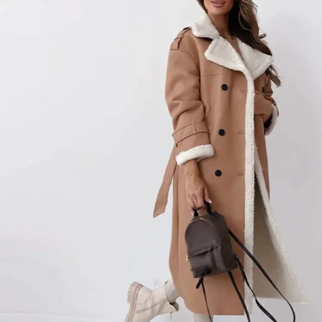 Lisa | Dames Trenchcoat Met Fleecevoering en Riem | Warme Winterjas Met Teddy-Kraag