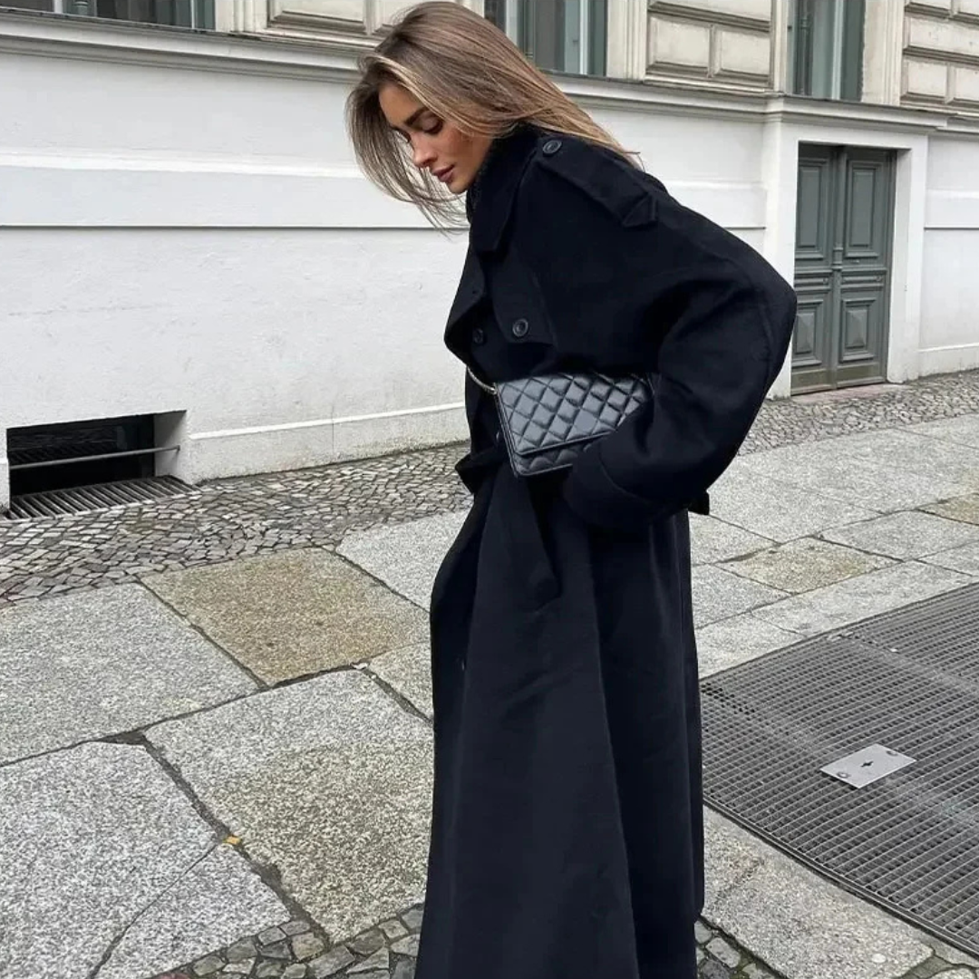 Evi | Lange Dames Winter Jas Met Revers En Ceintuur