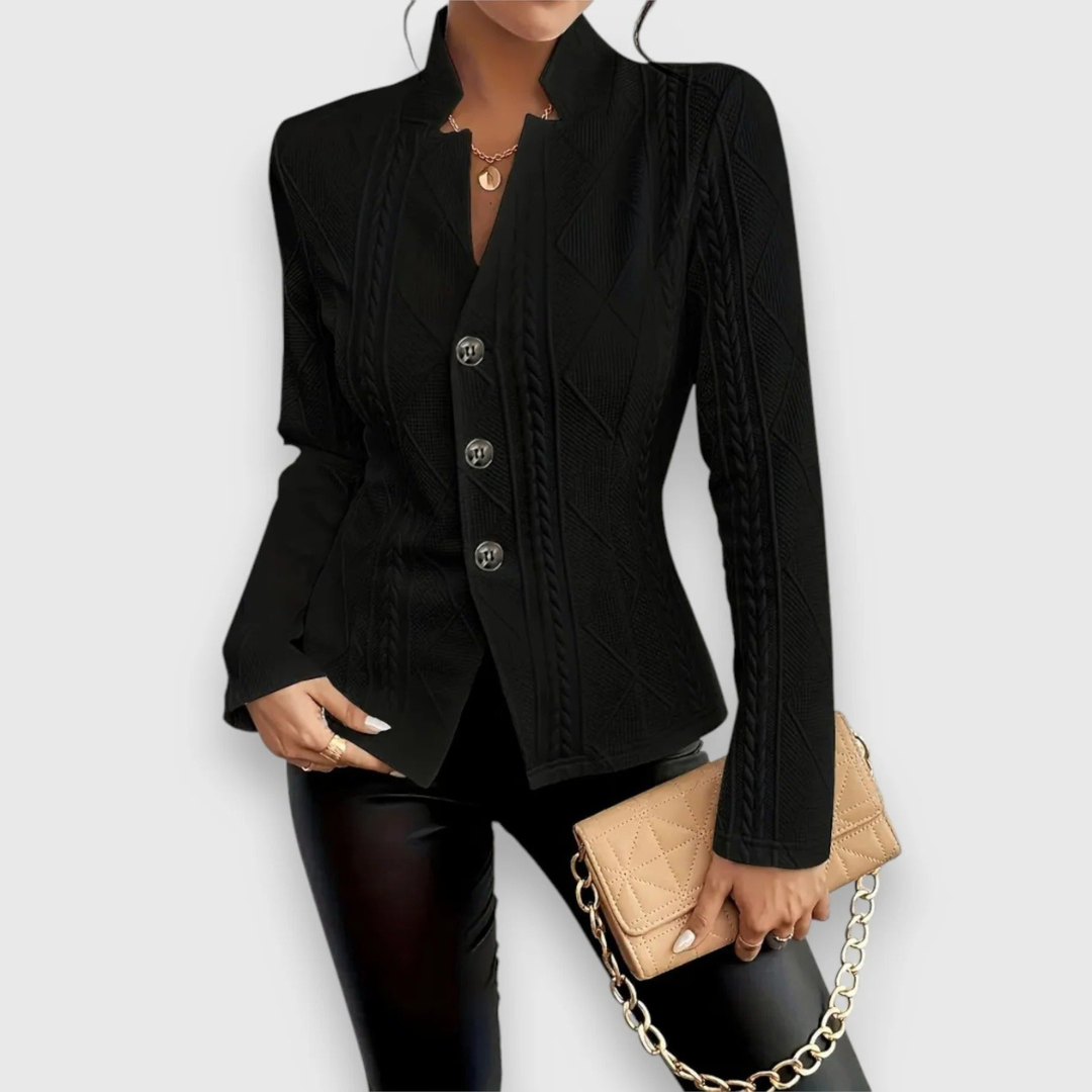 Helma | Dames Blazer Met Ruit-Patroon en Opstaande Kraag