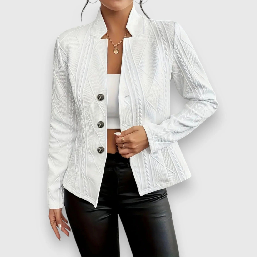 Helma | Dames Blazer Met Ruit-Patroon en Opstaande Kraag