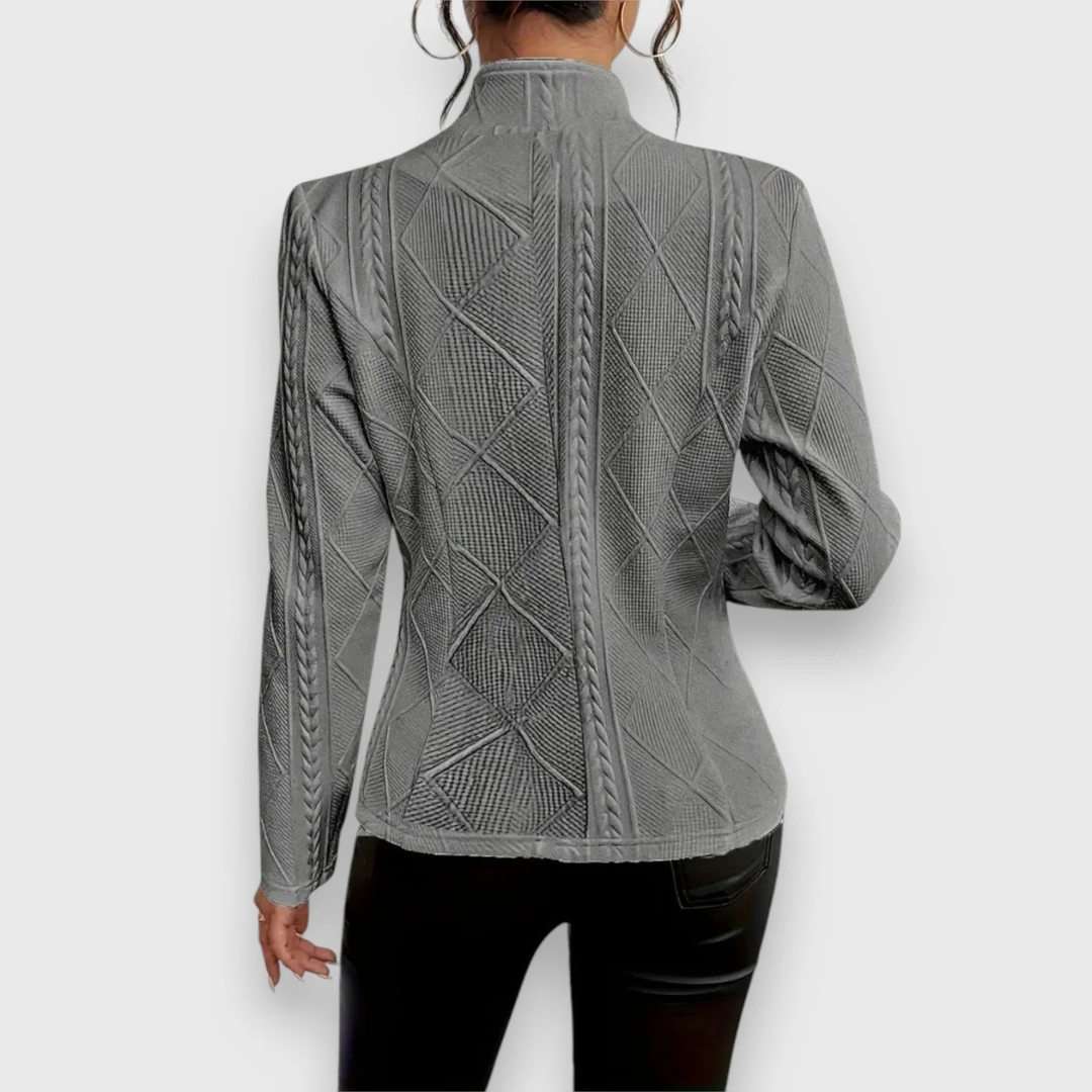Helma | Dames Blazer Met Ruit-Patroon en Opstaande Kraag