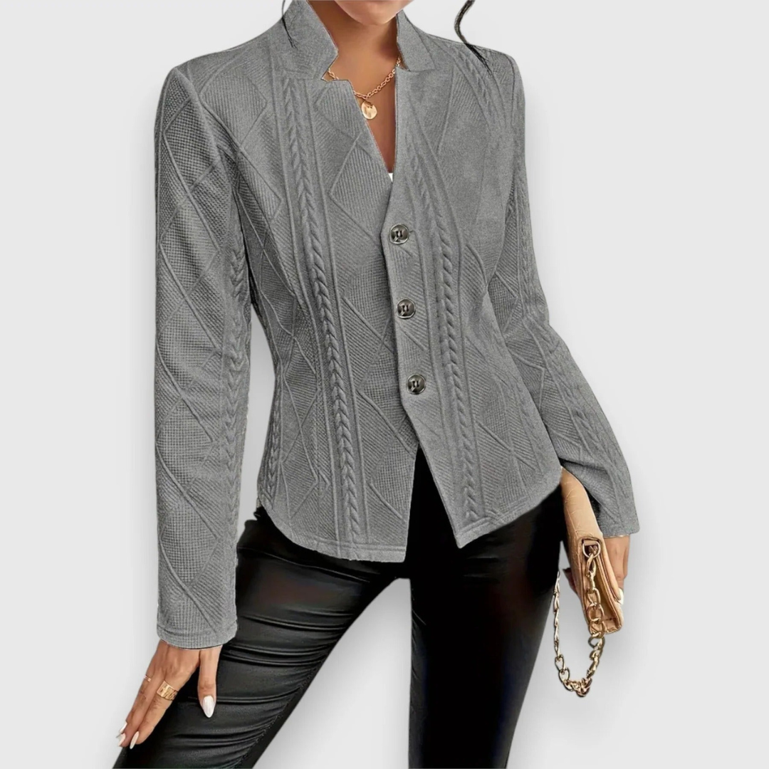 Helma | Dames Blazer Met Ruit-Patroon en Opstaande Kraag