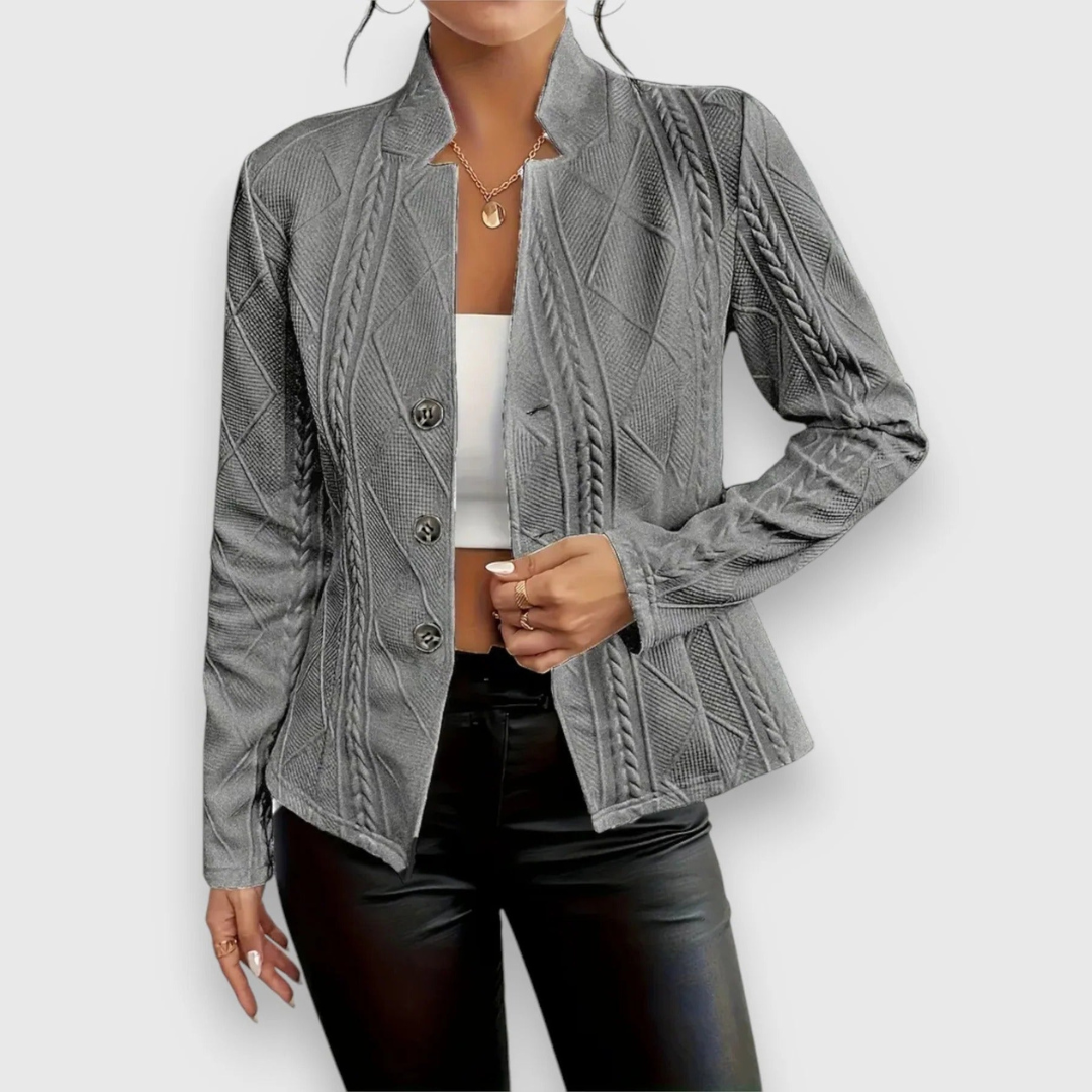 Helma | Dames Blazer Met Ruit-Patroon en Opstaande Kraag