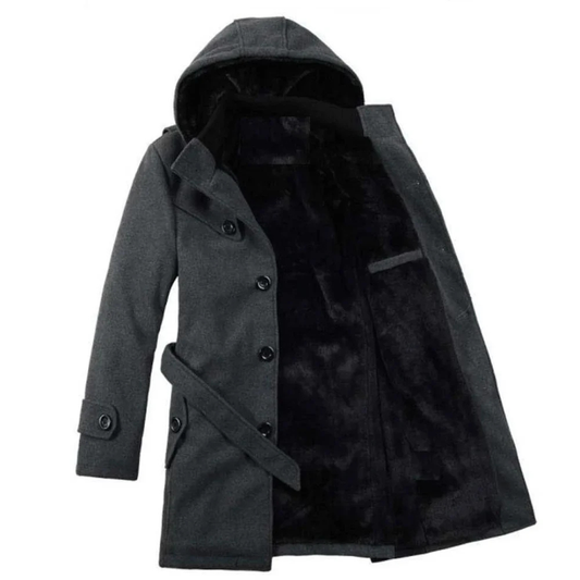 Maarten | Heren Lange Trenchcoat Van Wol | Warme Winter Jas met Binnen-Voering