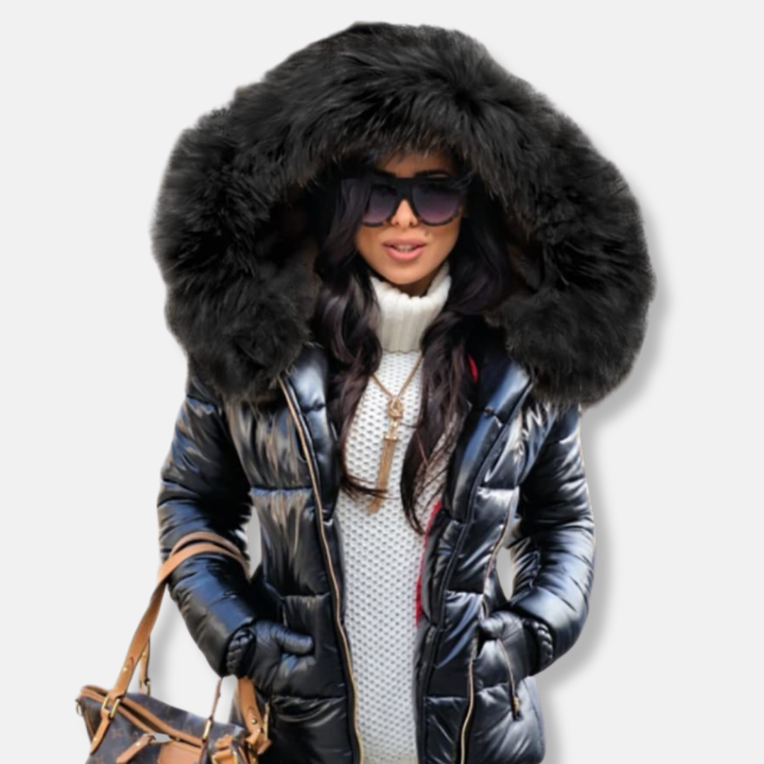 Demi | Dames Gewatteerde Winter Jas Met Bontkraag Capuchon | Pufferjas Met Trekkoord en Zakken