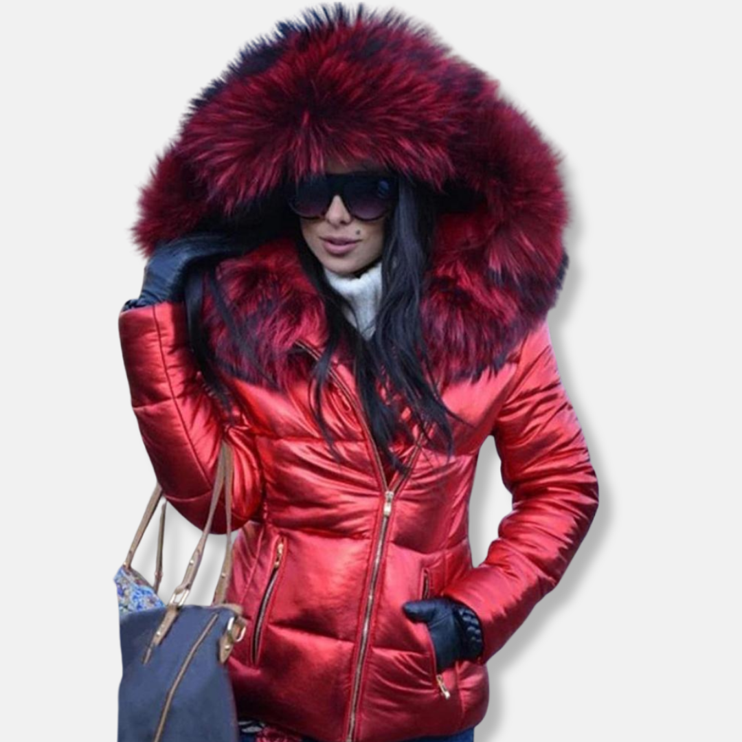 Demi | Dames Gewatteerde Winter Jas Met Bontkraag Capuchon | Pufferjas Met Trekkoord en Zakken