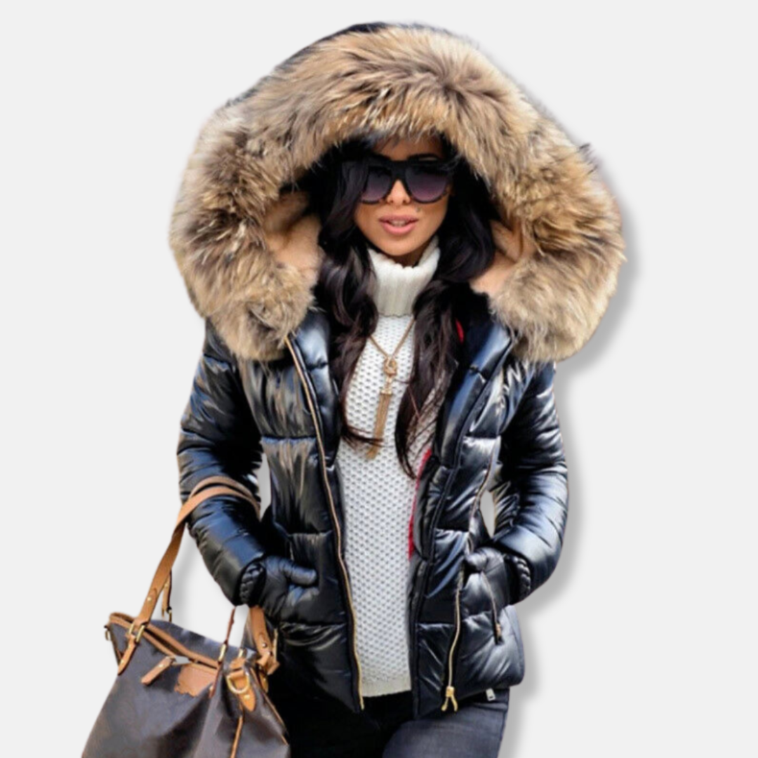 Demi | Dames Gewatteerde Winter Jas Met Bontkraag Capuchon | Pufferjas Met Trekkoord en Zakken