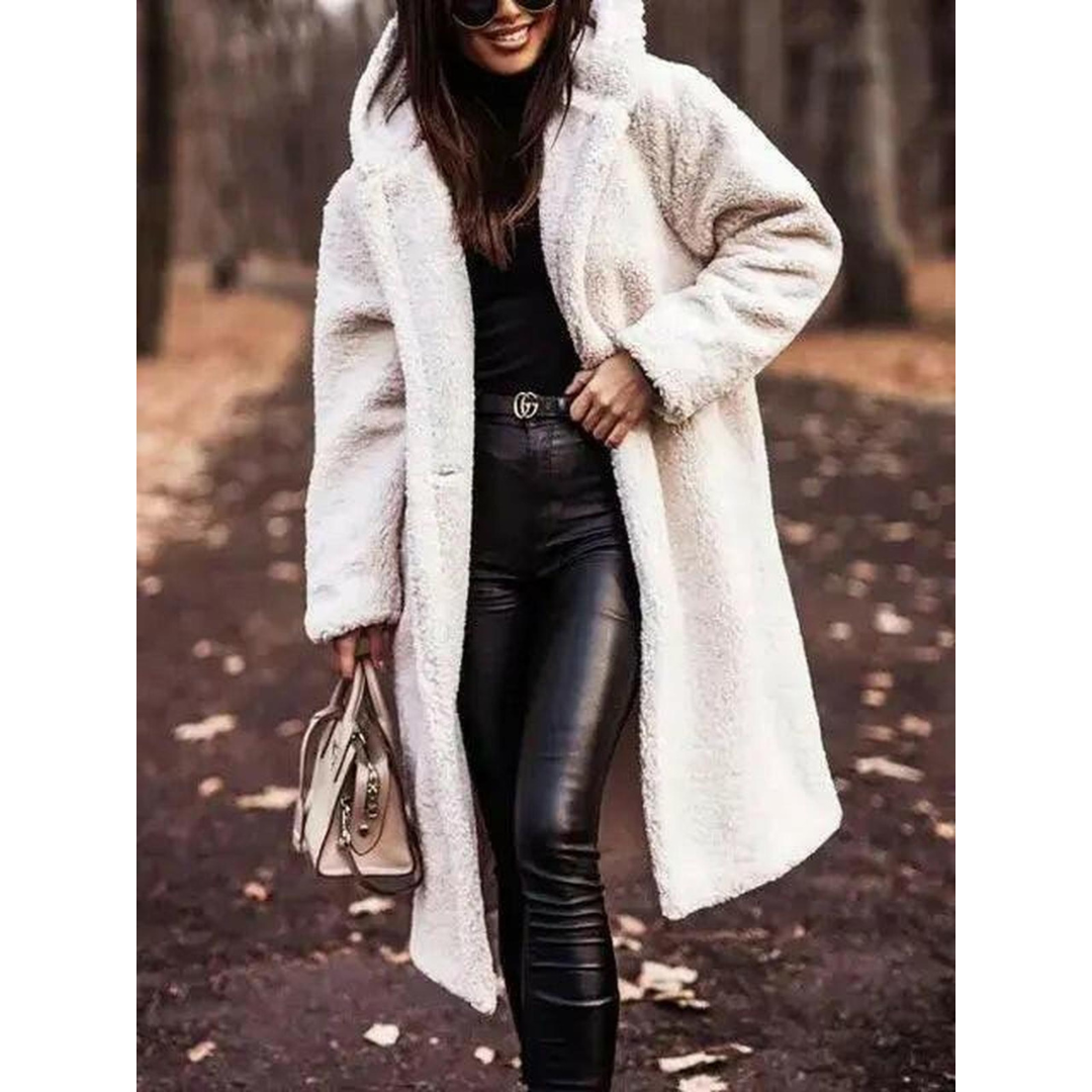 Summer | Dames Lange Teddy Jas Met Capuchon | Warme Winterjas Met Knoopsluiting