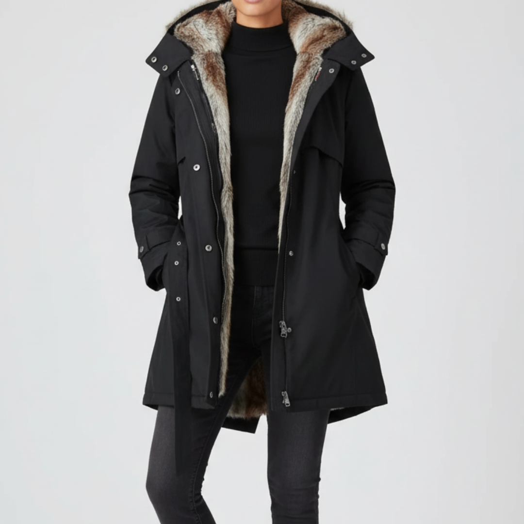 Marije | Dames Lange Winterjas Met Bont-Voering | Fleece Parka Met Capuchon