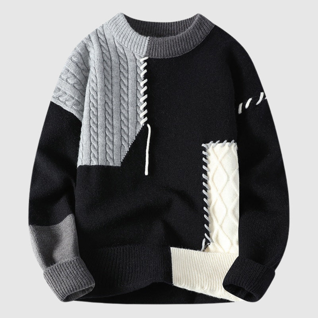 Kilian | Heren Oversized Gebreide Sweater | Patchwork Streetwear Trui