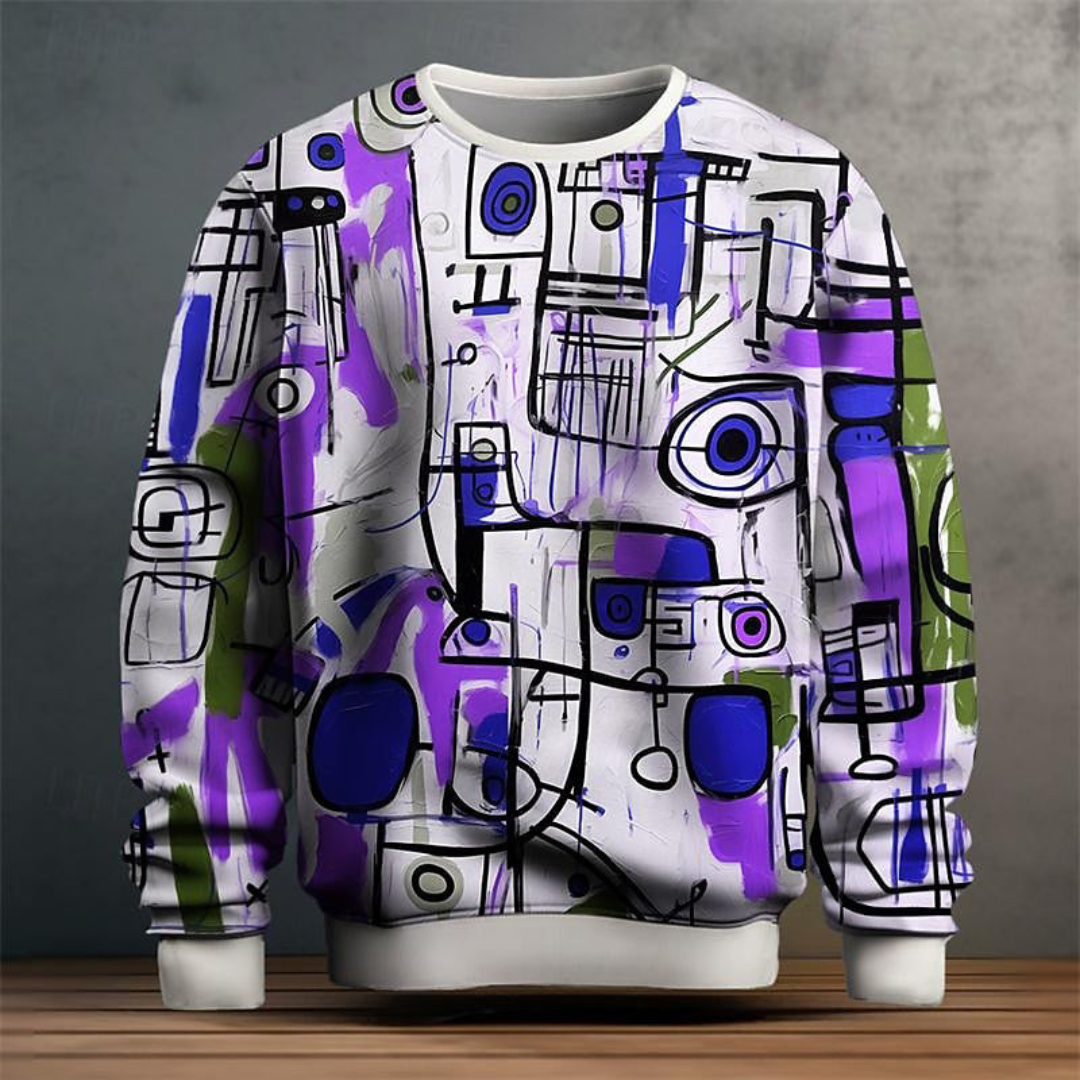 Thimo | Heren Grafische Sweater | Graffiti Pullover met Lange Mouwen & Ronde Hals