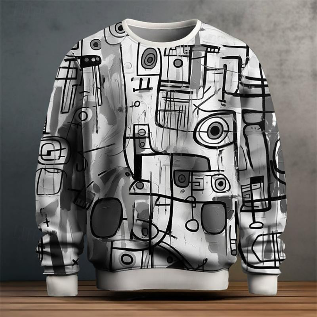 Thimo | Heren Grafische Sweater | Graffiti Pullover met Lange Mouwen & Ronde Hals