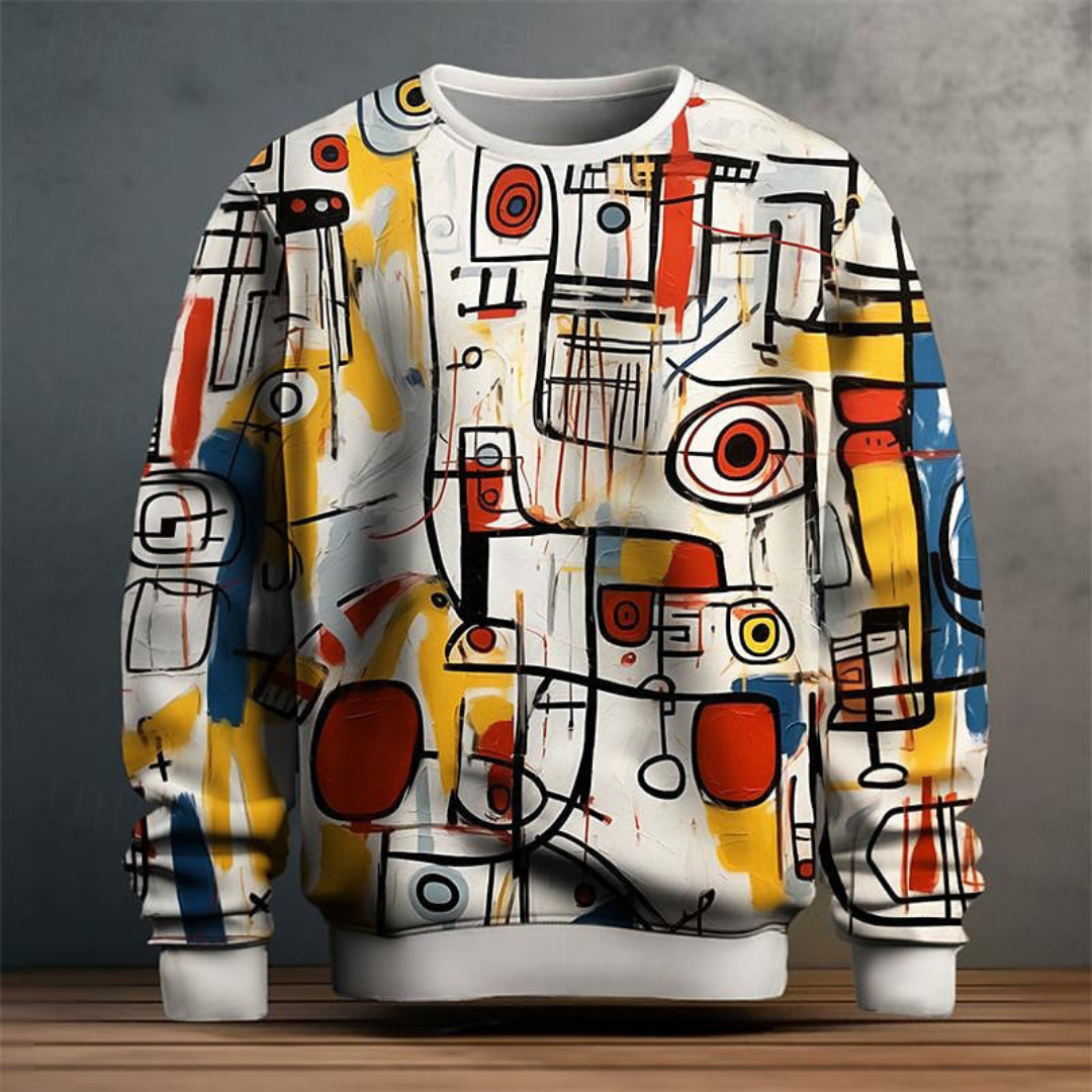 Thimo | Heren Grafische Sweater | Graffiti Pullover met Lange Mouwen & Ronde Hals