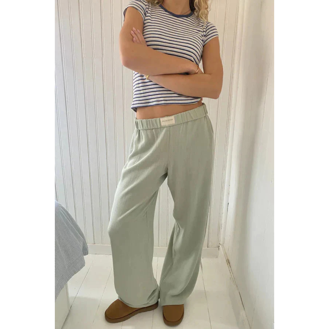 Lieve | Dames Gestreepte Broek Met Lage Taille En Rechte Wijde Pijpen