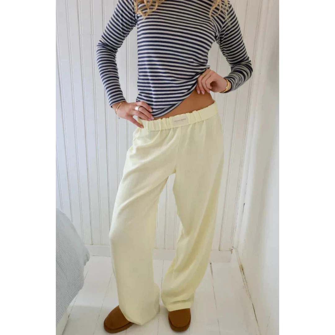 Lieve | Dames Gestreepte Broek Met Lage Taille En Rechte Wijde Pijpen