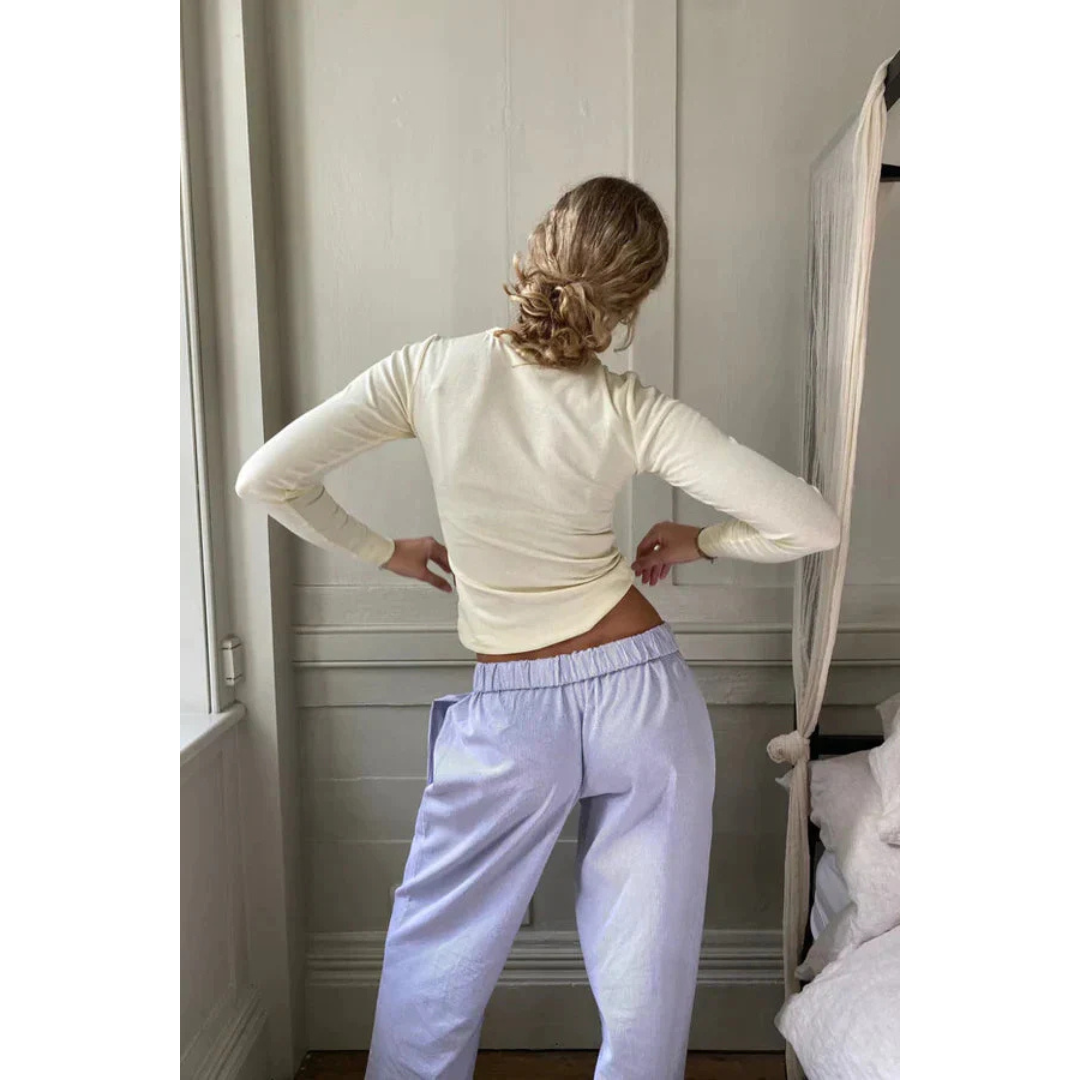 Lieve | Dames Gestreepte Broek Met Lage Taille En Rechte Wijde Pijpen