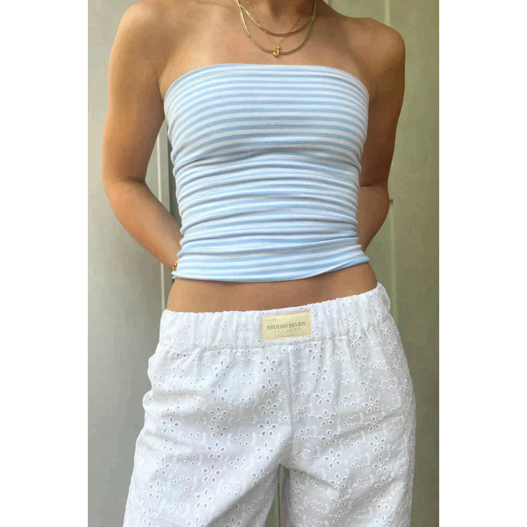 Lieve | Dames Gestreepte Broek Met Lage Taille En Rechte Wijde Pijpen