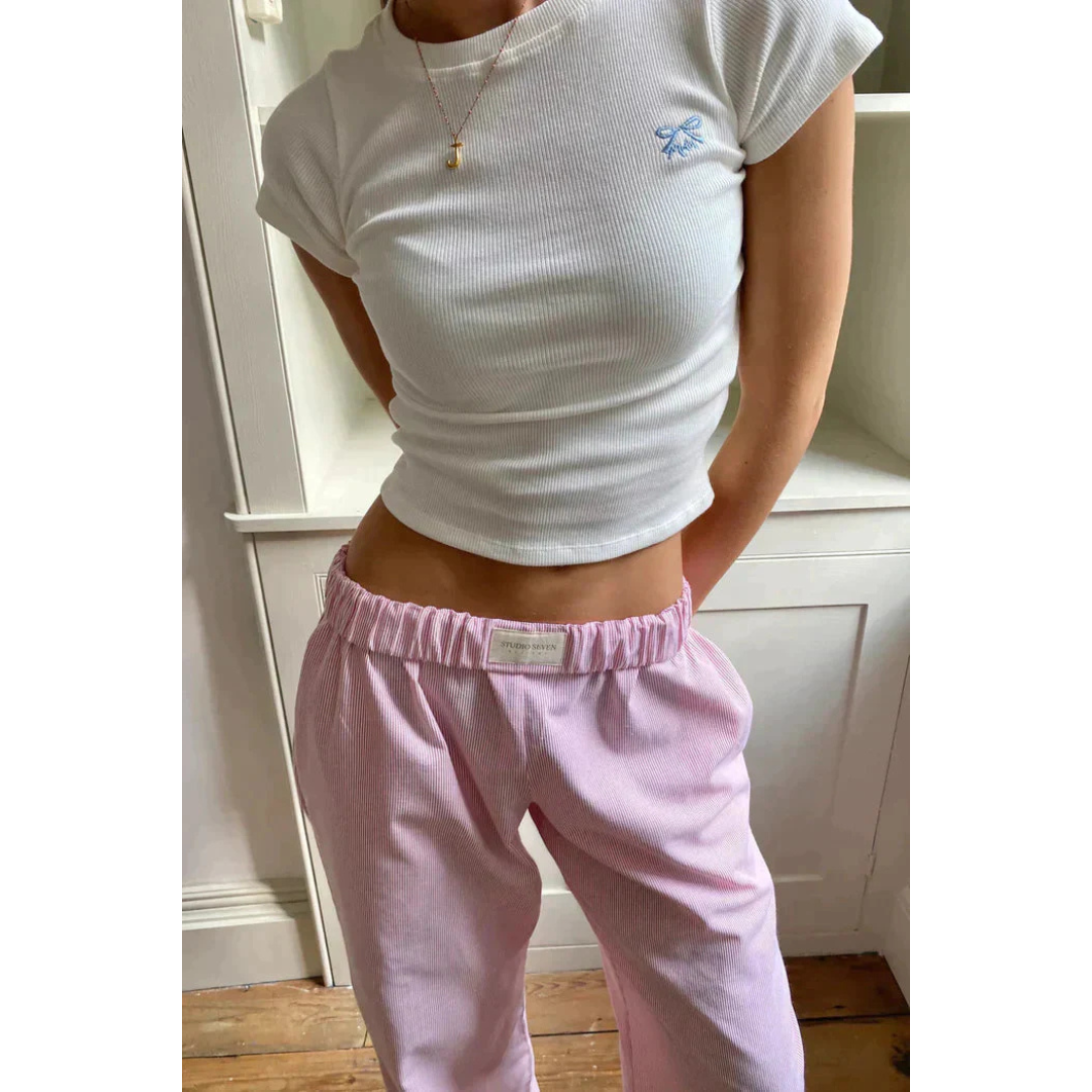 Lieve | Dames Gestreepte Broek Met Lage Taille En Rechte Wijde Pijpen