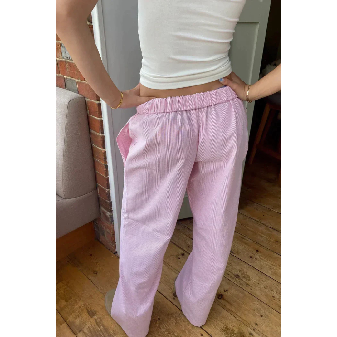 Lieve | Dames Gestreepte Broek Met Lage Taille En Rechte Wijde Pijpen