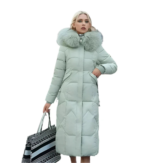 Norelle | Lange Dames Gewatteerde Jas Met Capuchon En Bontkraag