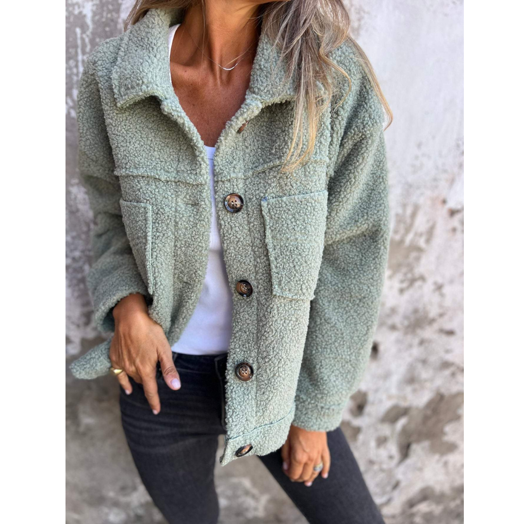 Anne | Dames Winter Teddy Jas | Warme Fleece Jas Met Reverkraag En Knopen