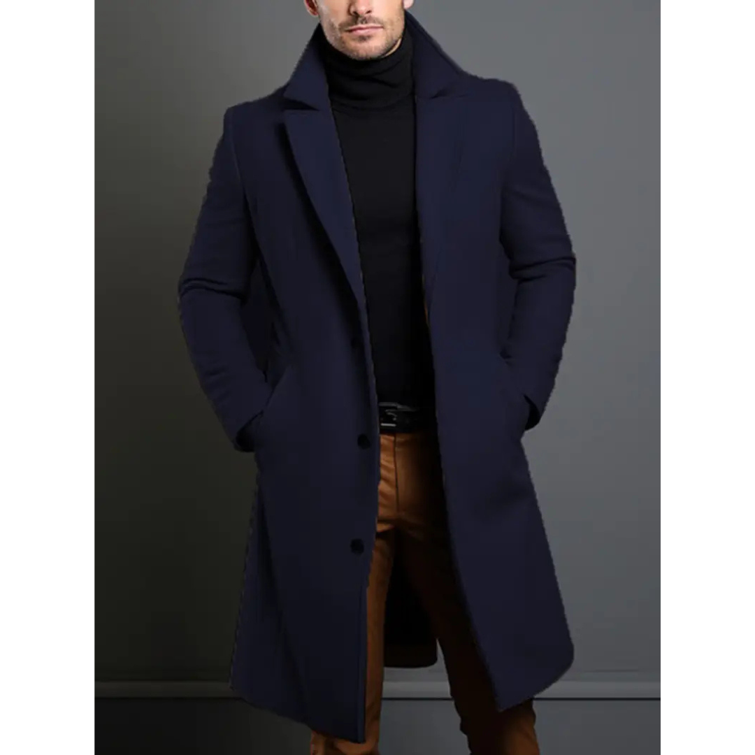 Mark | Heren Winter Jas | Wollen Luxe Trenchcoat met Effen Kleur