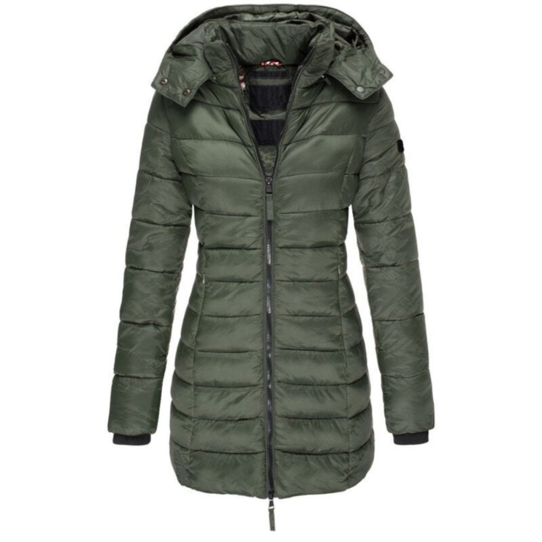 Veronique | Dames Lange Gewatteerde Jas | Slim Fit Puffer Jas Met Lange Mouwen