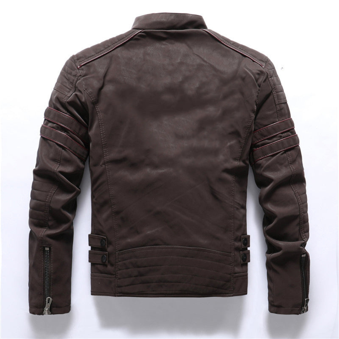 Henk | Winter Fleece Leren Jas voor Heren | Staande Kraag Gewassen Retro Motorjas