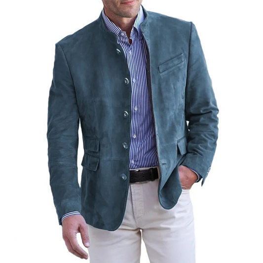 Michiel | Heren Blazer | Suède met Opstaande Kraag en Knoopsluiting